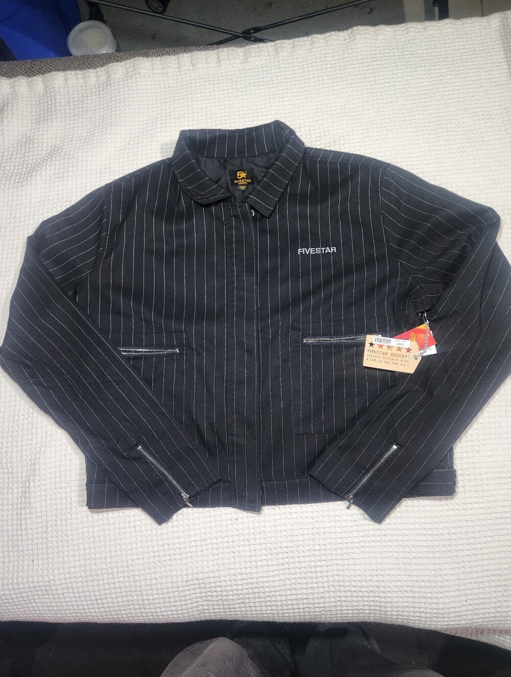 Five Star Women's Black Cropped Pinstripe Lightweight Jacket NWT